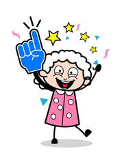 Cheering Up - Old Woman Cartoon Granny Vector Illustration