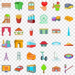 Fototapeta na wymiar Main city icons set. Cartoon style of 36 main city vector icons for web for any design