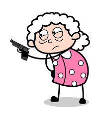 Pointing Gun - Old Woman Cartoon Granny Vector Illustration