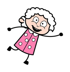 Trying to Fly - Old Woman Cartoon Granny Vector Illustration