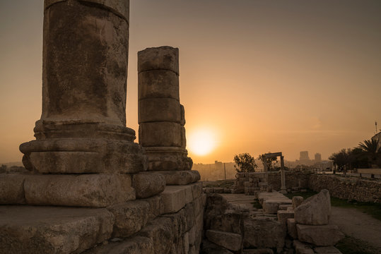 Roman columns at sunset, Temple of Hercules, Amman, Jordan