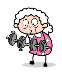 Doing Gym - Old Woman Cartoon Granny Vector Illustration