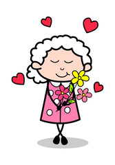 Feeling Romantic - Old Woman Cartoon Granny Vector Illustration
