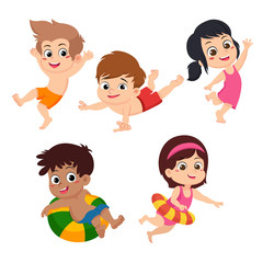 The best summer  child's outdoor activities on the beach.Vector and illustration set on white background.