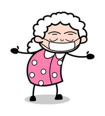 Medical Mask on Face - Old Woman Cartoon Granny Vector Illustration