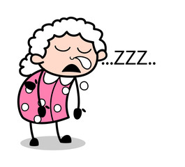 Sleeping and Nose Running - Old Woman Cartoon Granny Vector Illustration