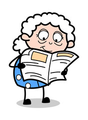 Reading News Paper - Old Woman Cartoon Granny Vector Illustration