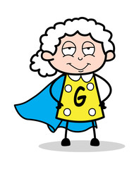 Super Woman Smiling Face - Old Woman Cartoon Granny Vector Illustration