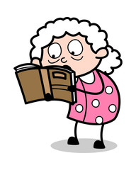 Reading Book - Old Woman Cartoon Granny Vector Illustration