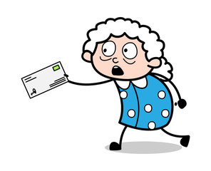 Obraz premium Running in Hurry to Deliver the Letter - Old Woman Cartoon Granny Vector Illustration