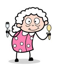 Obraz premium Showing Spoons - Old Woman Cartoon Granny Vector Illustration