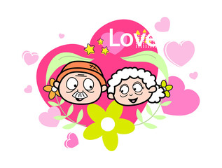 Lovely Old Couple - Old Woman Cartoon Granny Vector Illustration