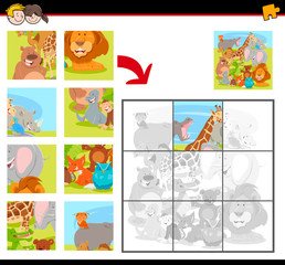 Fototapeta premium jigsaw puzzles with cartoon happy animals
