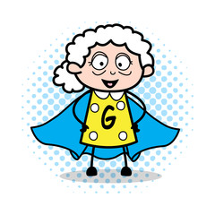 Super Grandma - Old Woman Cartoon Granny Vector Illustration