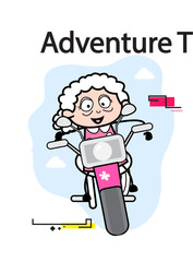 Riding Bike - Old Woman Cartoon Granny Vector Illustration