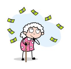 Floating Money - Old Woman Cartoon Granny Vector Illustration