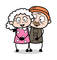 Old Happy Couple - Old Woman Cartoon Granny Vector Illustration