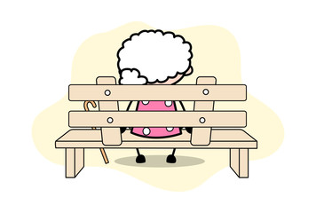 Sitting Alone - Old Woman Cartoon Granny Vector Illustration