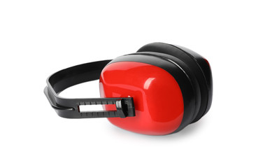 Protective headphones on white background. Construction tool