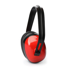 Protective headphones on white background. Construction tool