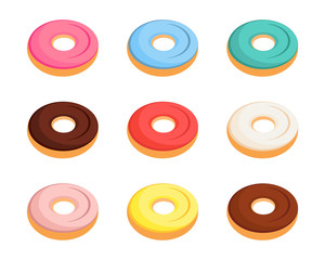 Doughnuts. Set of colorful donuts. Vector stock illustration isolated on white background