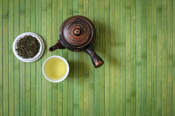 Tea ceremony with green Japanese tea Sencha Konomi