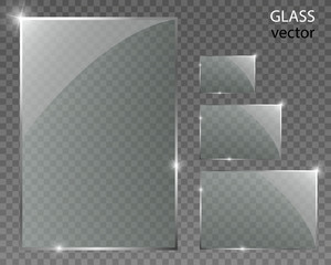 Vector glass banners on transparent background.Empty transparent glass frame. Clean vector background. 