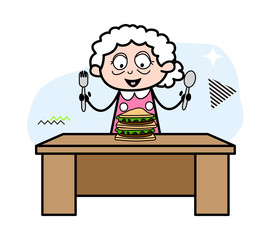 Ready to Eat - Old Woman Cartoon Granny Vector Illustration