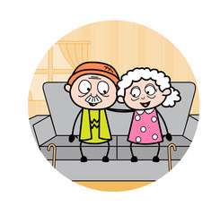 Romantic Old Couple - Old Woman Cartoon Granny Vector Illustration