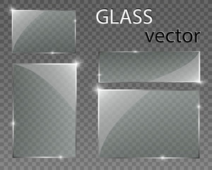 Vector glass banners on transparent background.Empty transparent glass frame. Clean vector background. 