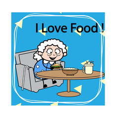 Eating Food - Old Woman Cartoon Granny Vector Illustration