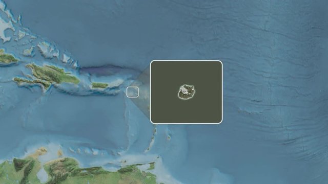 Caribbean Netherlands Saba area bounds outlined on the end cap of rectangular tube and animated against the spinning satellite globe. Animation 3D