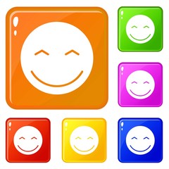 Smiling emoticons set collection vector 6 color isolated on white background
