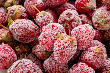 group of frozen strawberry, macro, top view - 267634249
