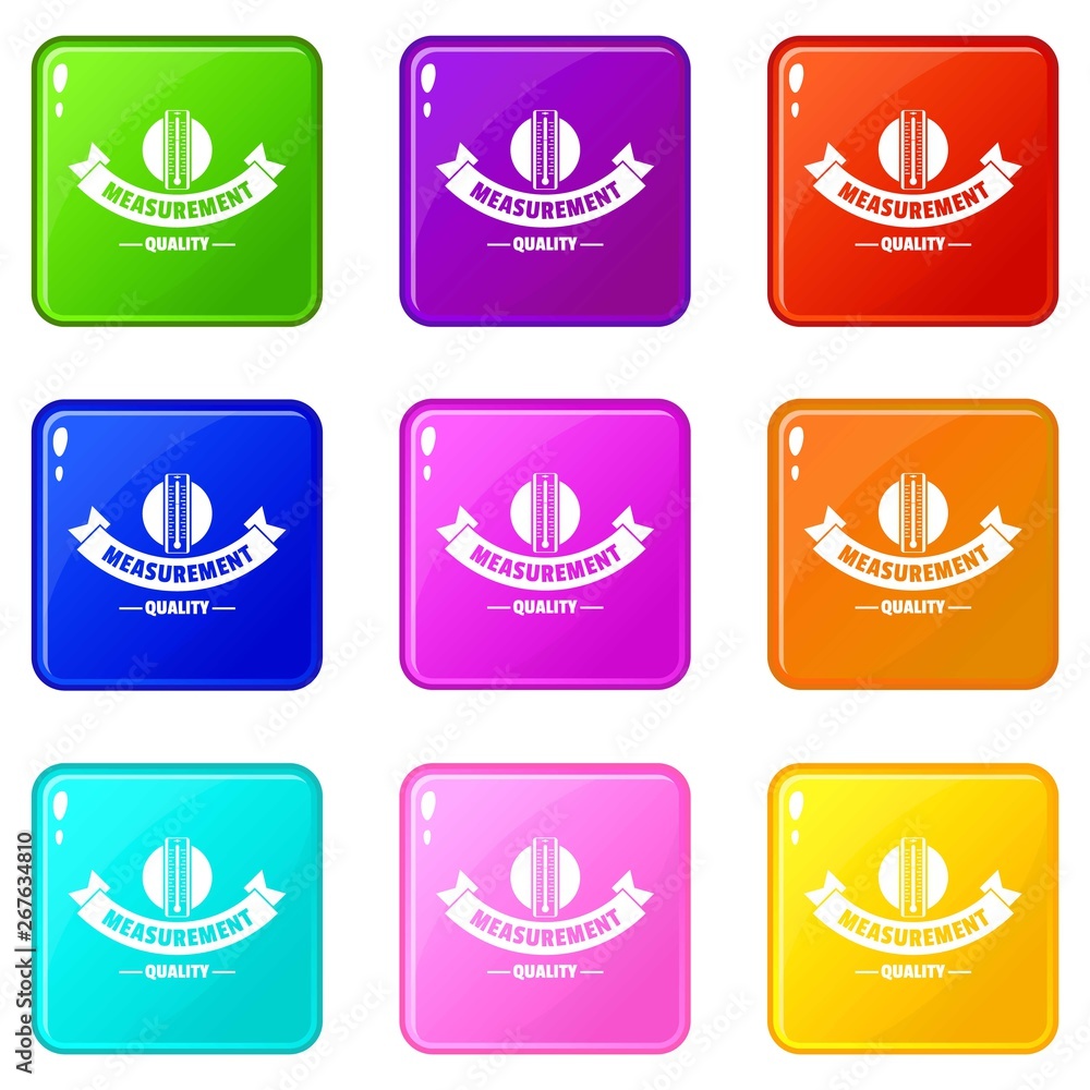 Poster thermometer icons set 9 color collection isolated on white for any design