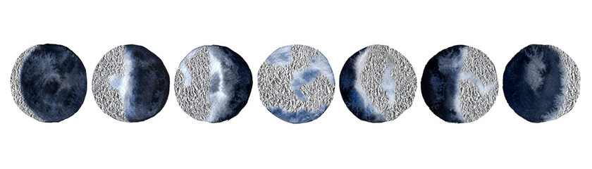 Phases of the moon with silver. Isolated on white background.