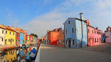 Burano Island near Venice in Italy and the painted houses and mo