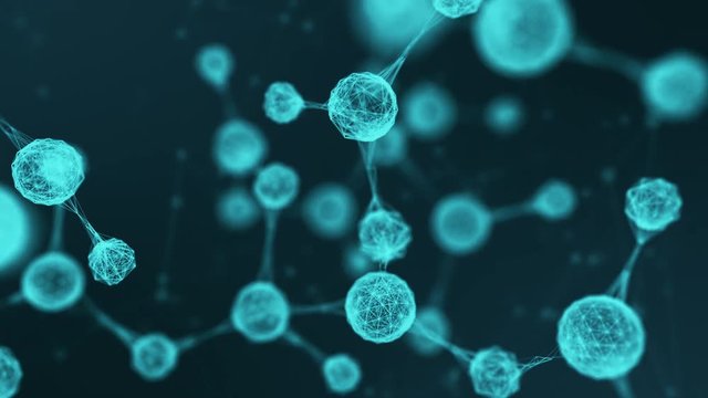 close-up view of an abstract molecular structure, wireframe, concept of science and biology (3d render)