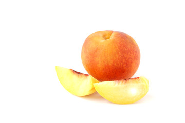 Fresh peach full and slice fruit isolated on white background