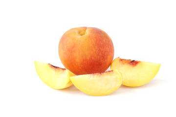 Fresh peach full and slice fruit isolated on white background
