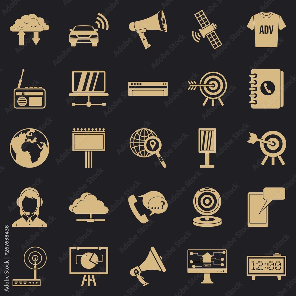 Poster telecasting icons set. simple set of 25 telecasting vector icons for web for any design