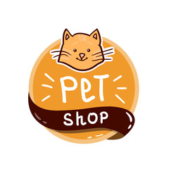 Vector round colorfull logo with cat and text - pet shop.