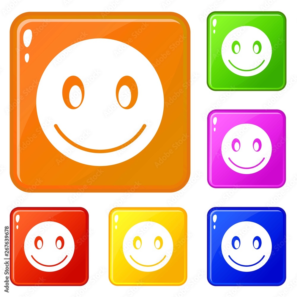 Aufkleber smiling emoticons set collection vector 6 color isolated on white background