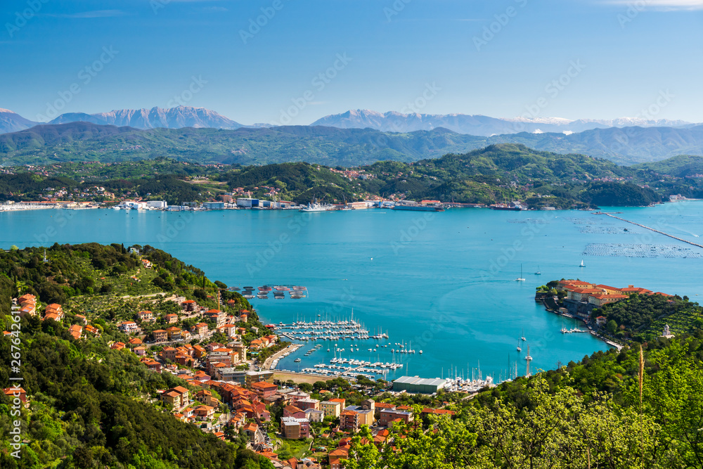 Wall mural striking view over the la spezia gulf and the gulf of poets (golfo dei poeti),on the liguria's coast