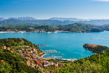 Striking view over the La Spezia Gulf and the Gulf of Poets (Golfo dei Poeti),on the Liguria's...