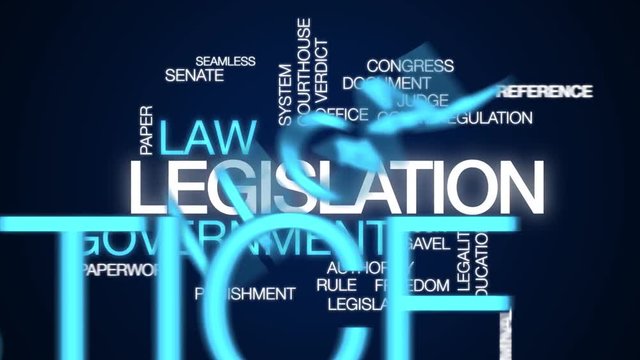 Legislation animated word cloud. Kinetic typography.