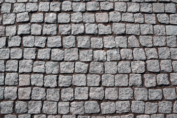 Stone blocks of the Cathedral Square of the Kolomna Kremlin. Russia, Kolomna, April 2019.