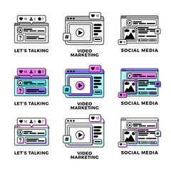 Set Vector illustration of a social media communication concept. social media with colorful cross-platform browser windows.