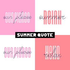 Summer hand drawn brush font letterings. Summer typography - hello, sun please, relax, time