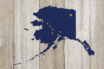 Map of Alaska in the Alaska flag colors
